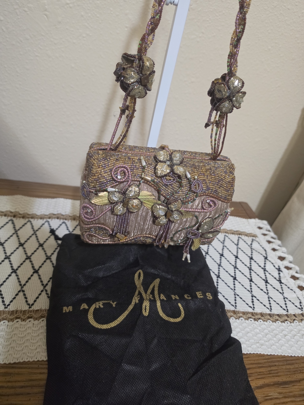 Mary Frances Pink & Gold Embellished Evening Crossbody Bag